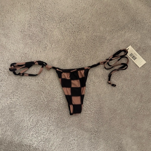 Frankie’s Bikinis x Alo Tia String Bikini Bottom Black Checker Small - Picture 4 of 6
